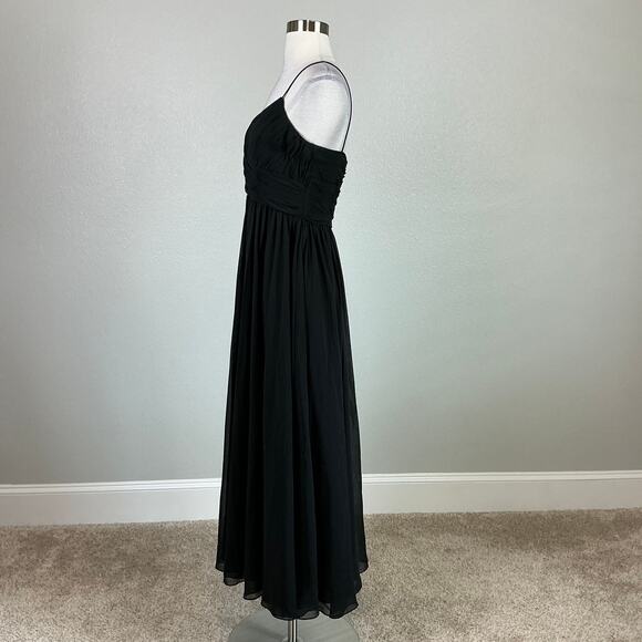 Mac Duggal Black Chiffon Cocktail Dress Size 6 Sleeveless V-Neck Midi A-Line - Picture 5 of 13